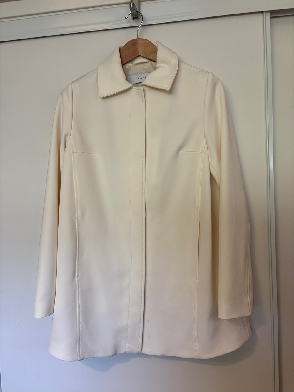 Minimalist Scandi Coat Size Large A-Line Cream White Sophisticated Office Guest - Picture 2 of 13